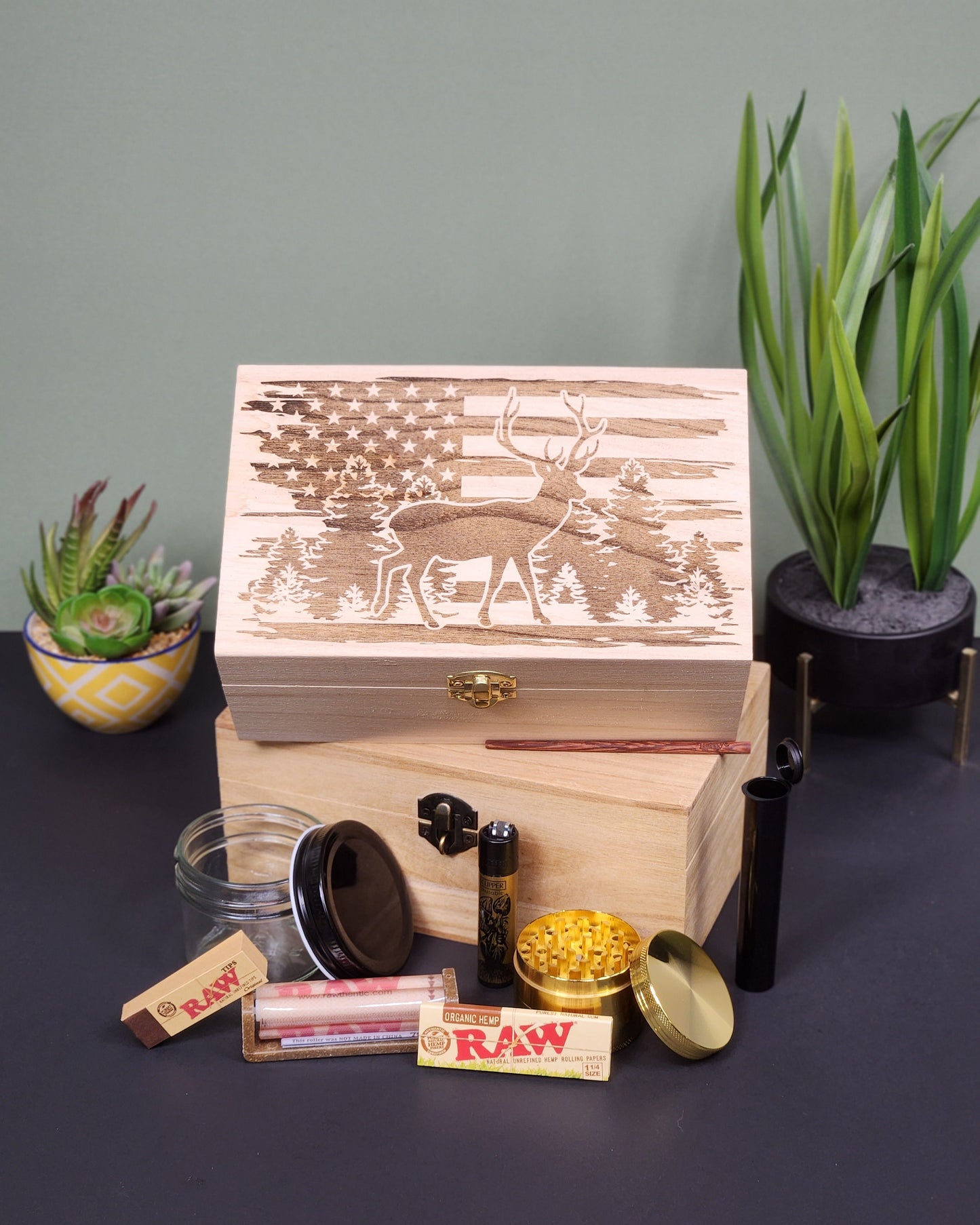 American Flag With Buck Stash Box